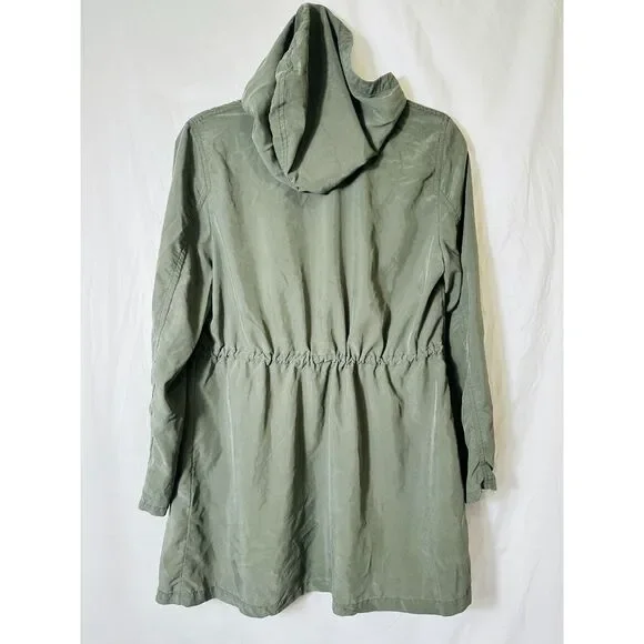 Divided Women's Khaki Green Lightweight Jacket Hooded Asymmetrical Zipper SZ 6 - Picture 3 of 4